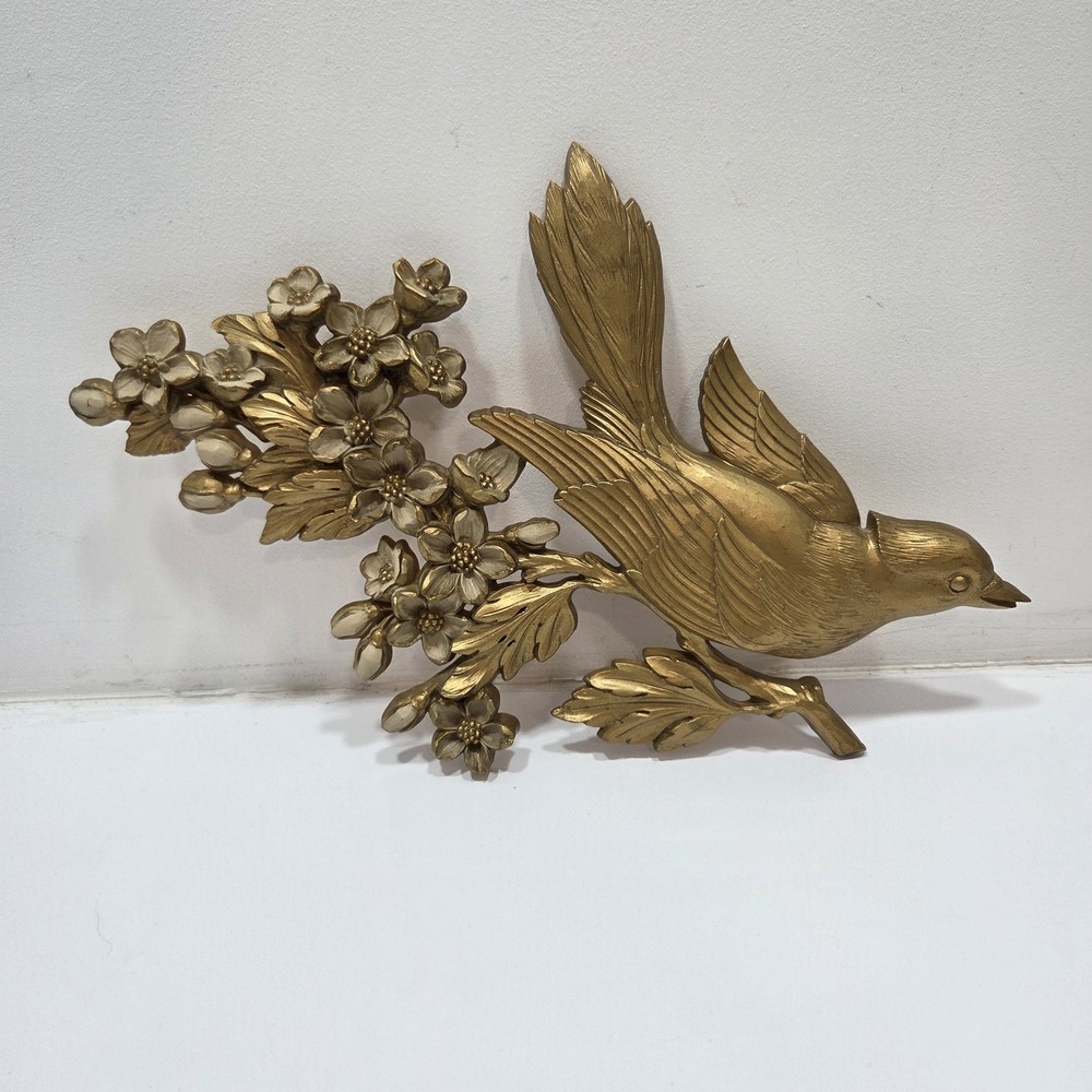 Vintage 7038 Mcm Gold Tone Bird Plastic Wall Plaque Decor
